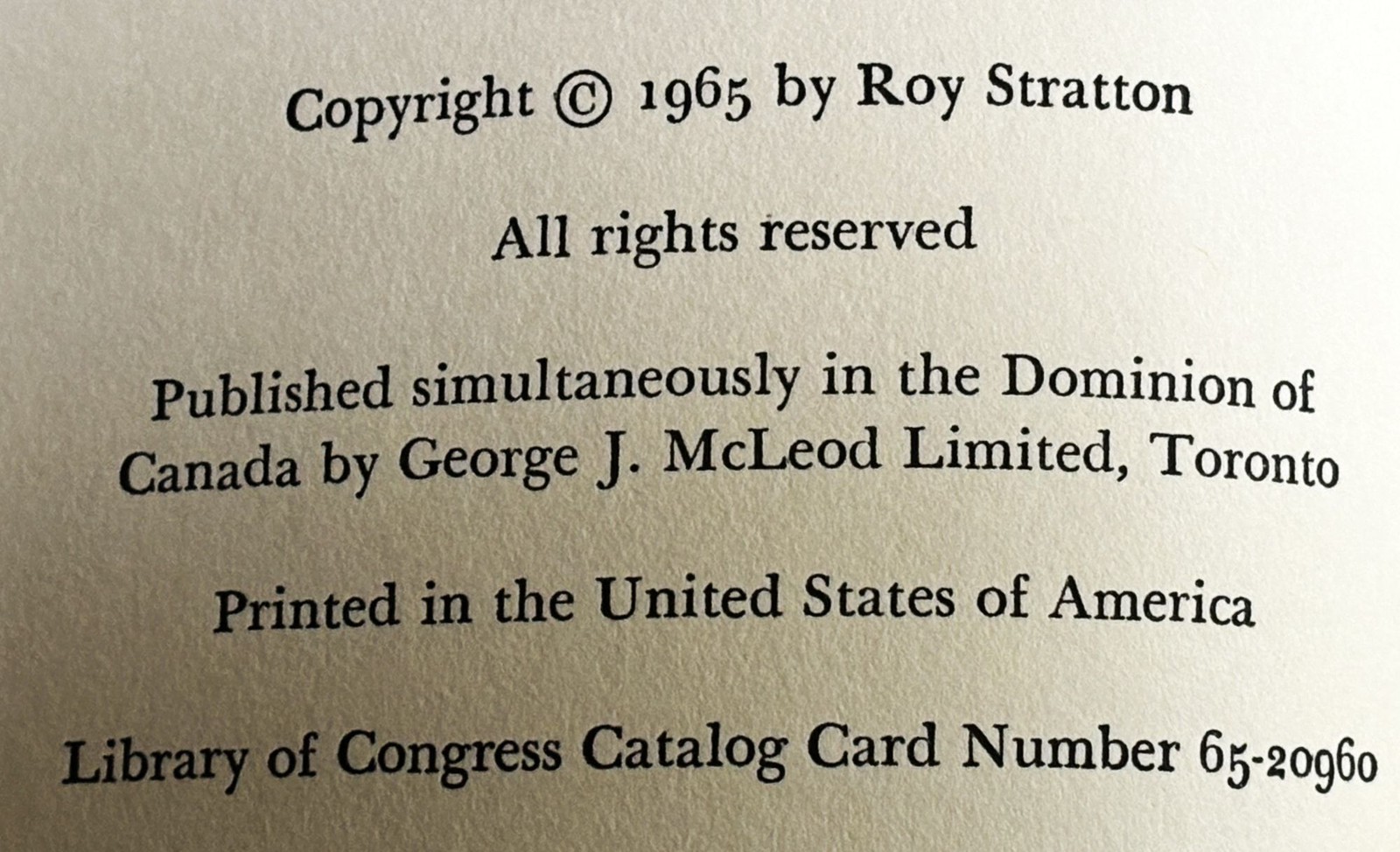 Roy Stratton / ONE AMONG NONE 1st Edition 1965