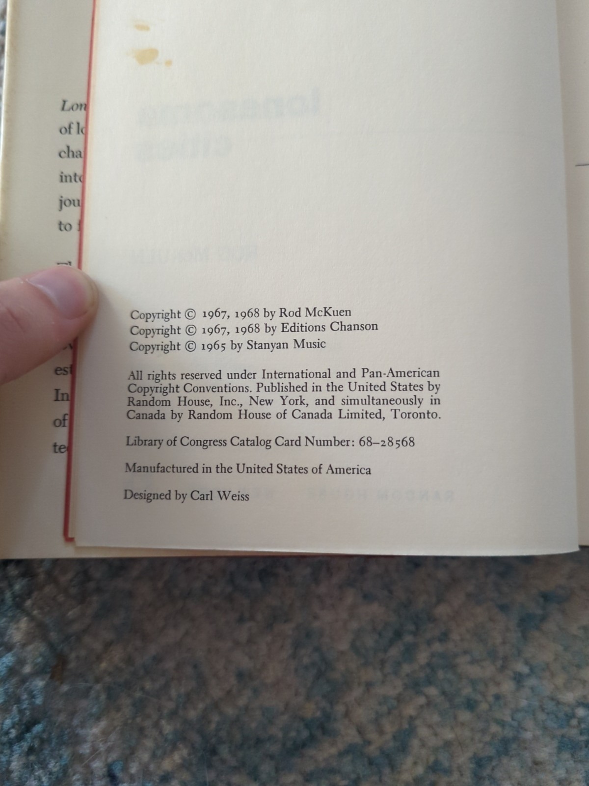 Rod McKuen ‘Lonesome Cities’ First Edition 1971 HC/DJ VG