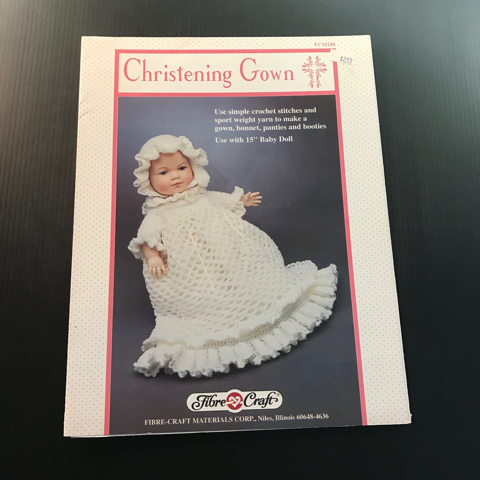 Christening Gown Crochet Pattern Fibre-Craft 1992 Baby Doll Ensemble FCM288