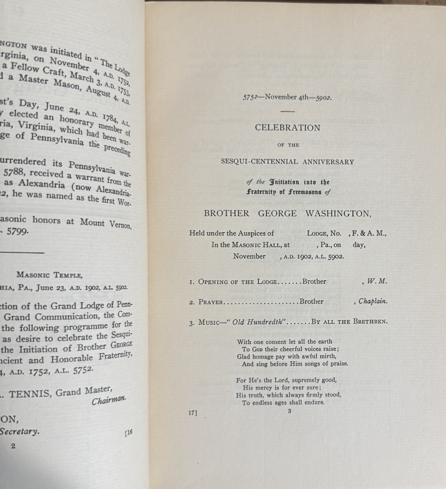 Sesqui-Centennial Anniversary Initiation of George Washington To The Freemasons