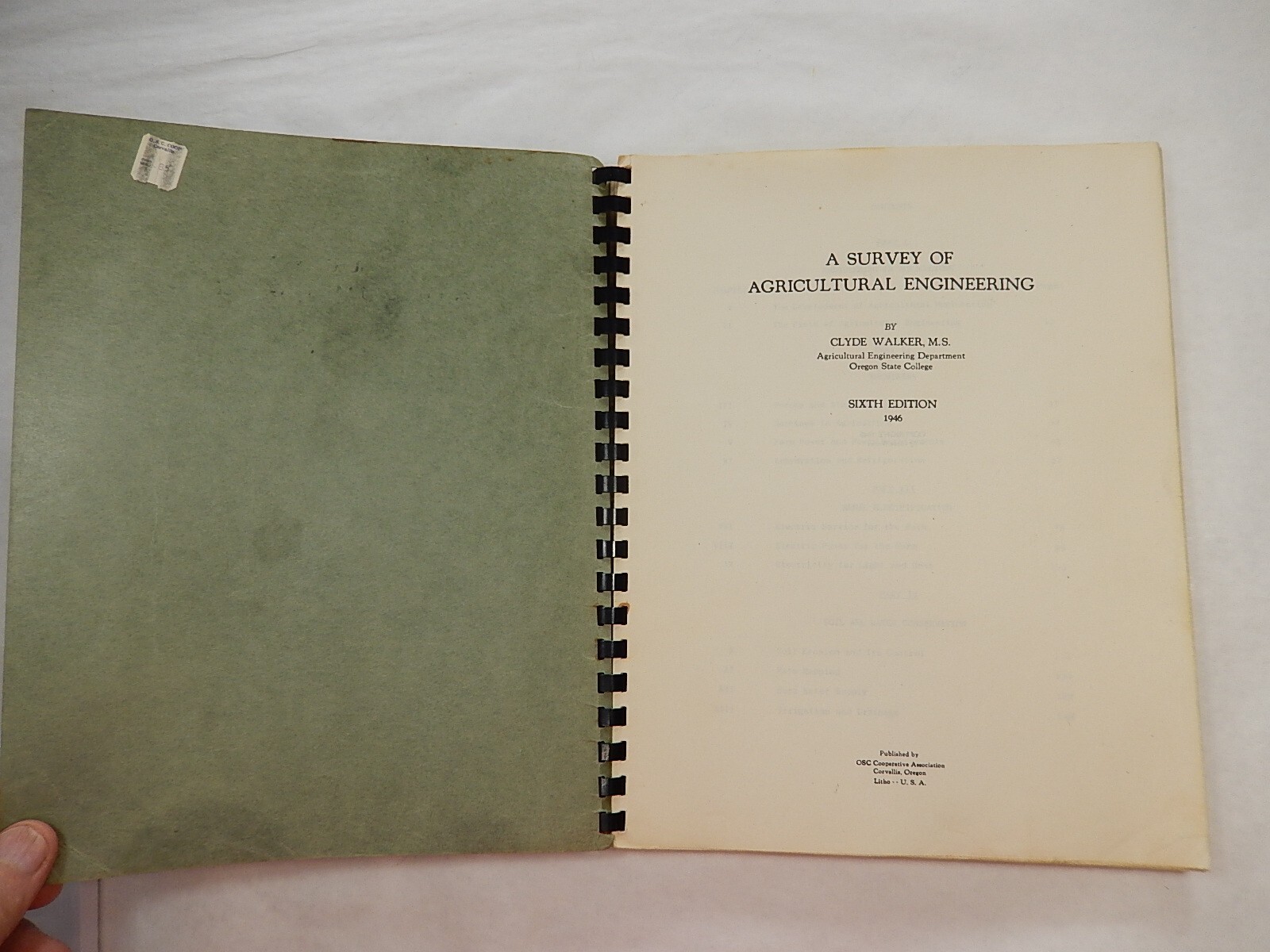 A Survey of Agricultural Engineering by Clyde Walker, 1946, 6th Edition