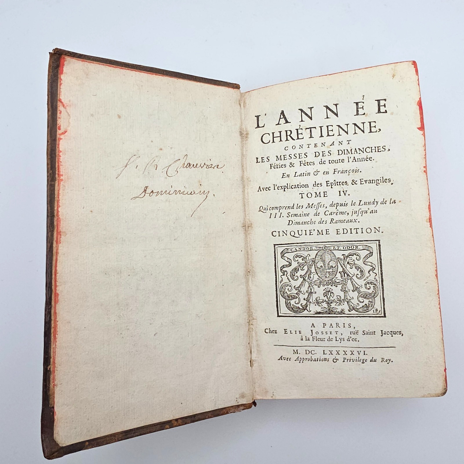 1686 L’Année Chrétienne Tome IV Paris Elie Josset Antique Leather Book