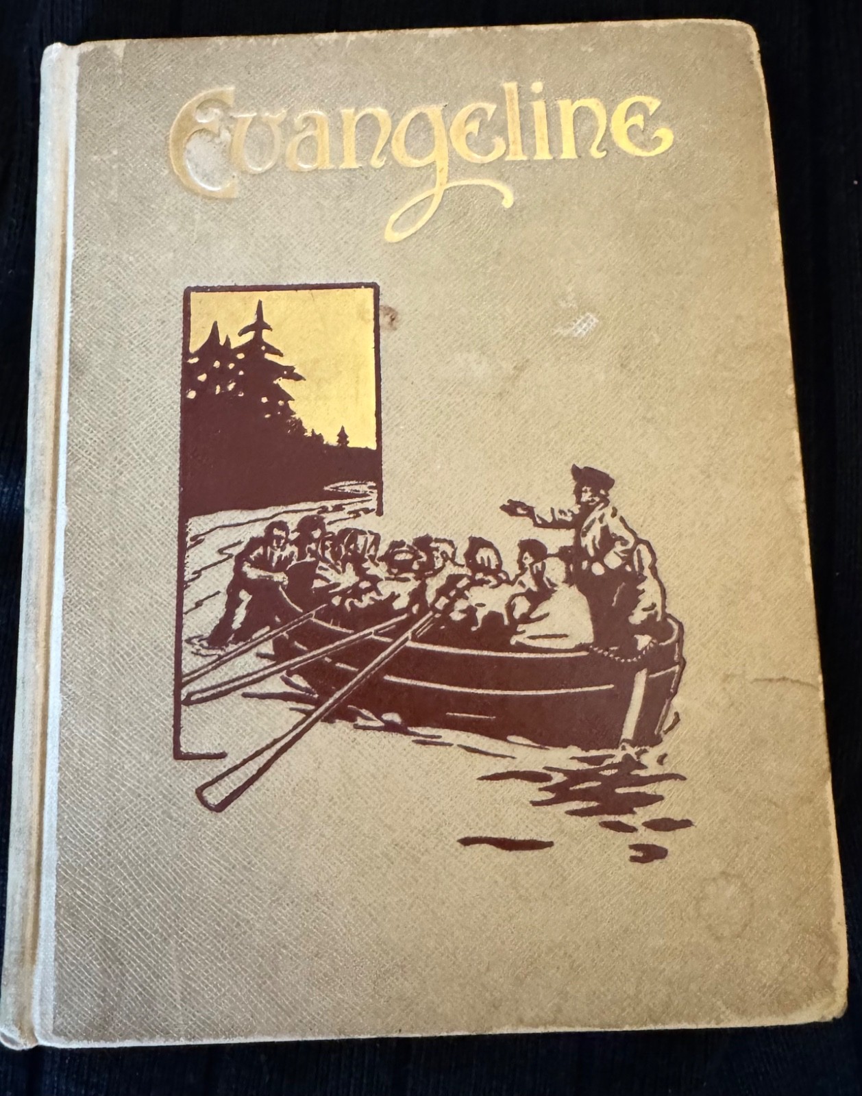 Evangeline by Henry Longfellow Brown Hardcover Book Gold Embossed Decor