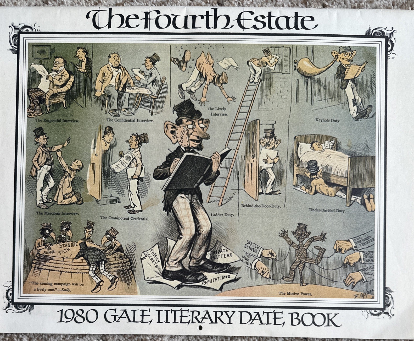 The Fourth Estate 1980 Gale Literary Calendar Art 1800s Journalism Ephemera Vntg