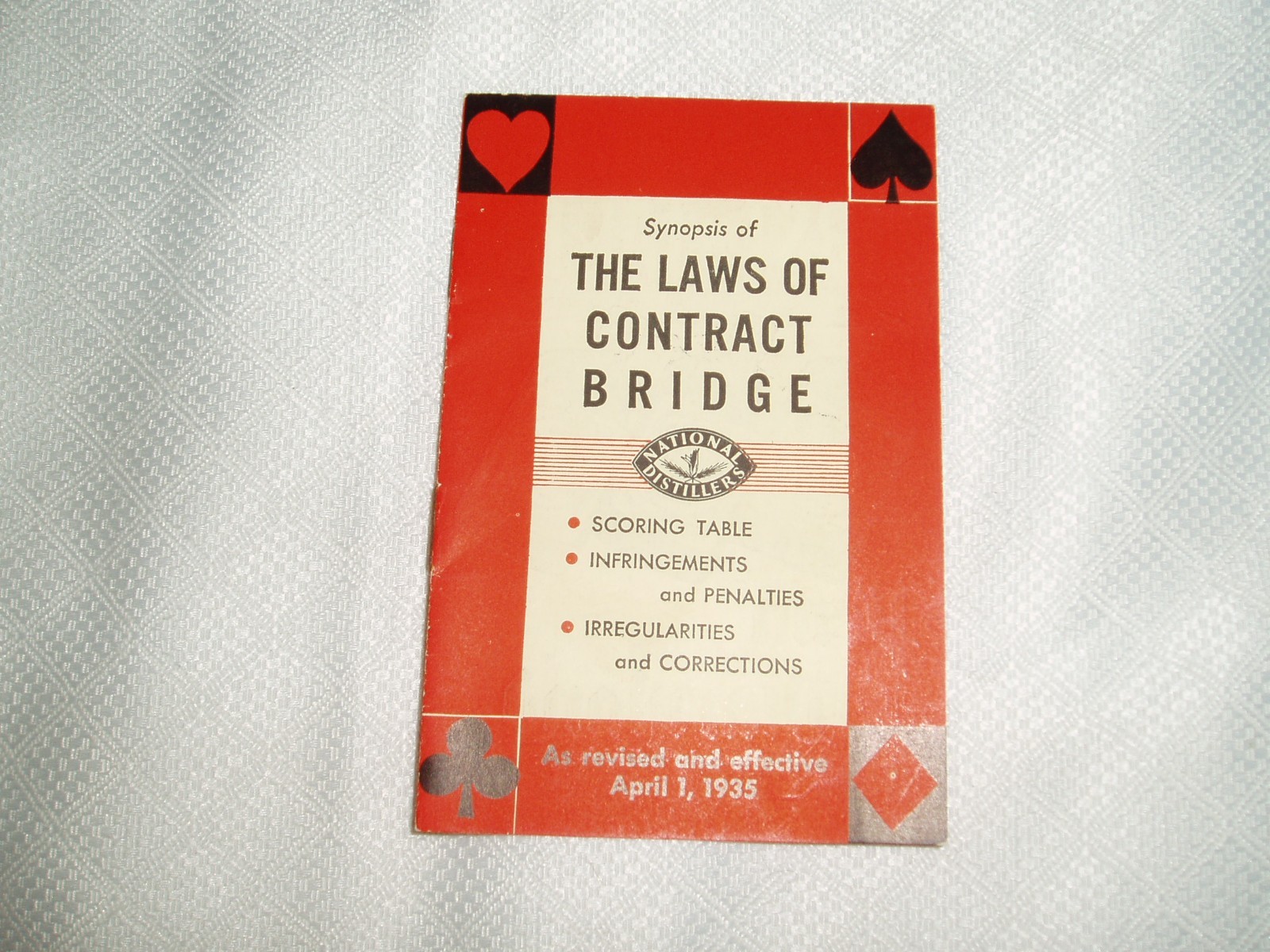 Synopsis of The Laws of Contract Bridge Revised Apr 1935 Small Pamphlet Vintage