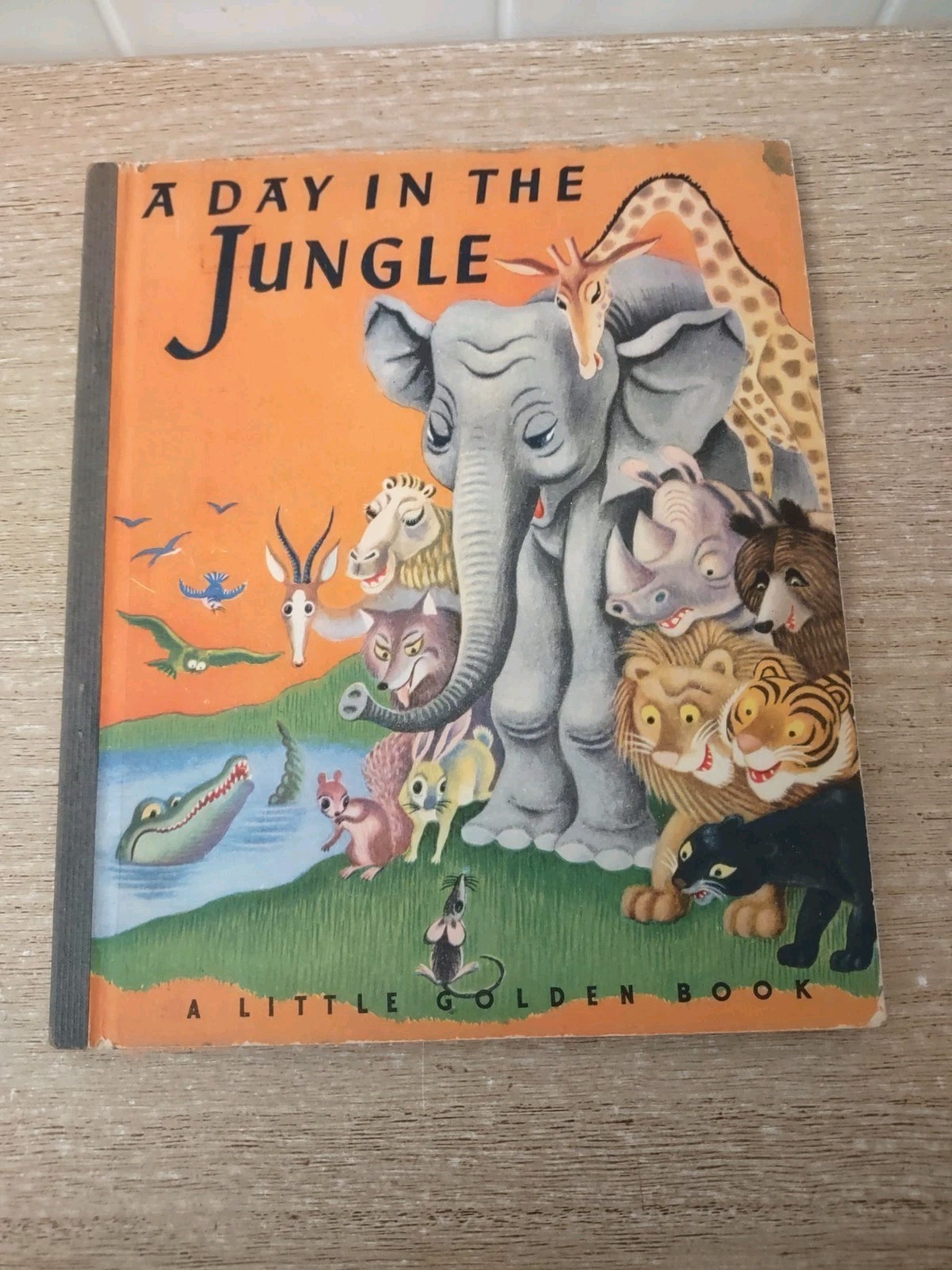 Vtg 1944 Little Golden Book A Day in the Jungle Second Printing Hardcover No DJ
