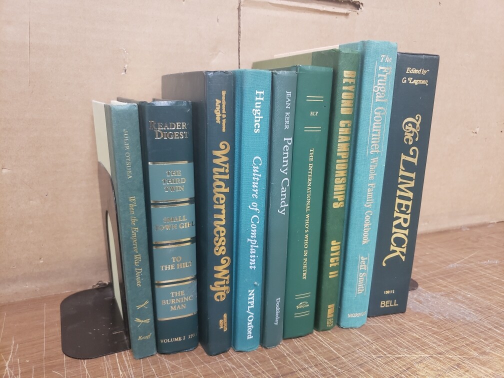 Lot of 6 Hardcover GREEN Shades Books for Staging Prop Decor Gold Silver Lettrng