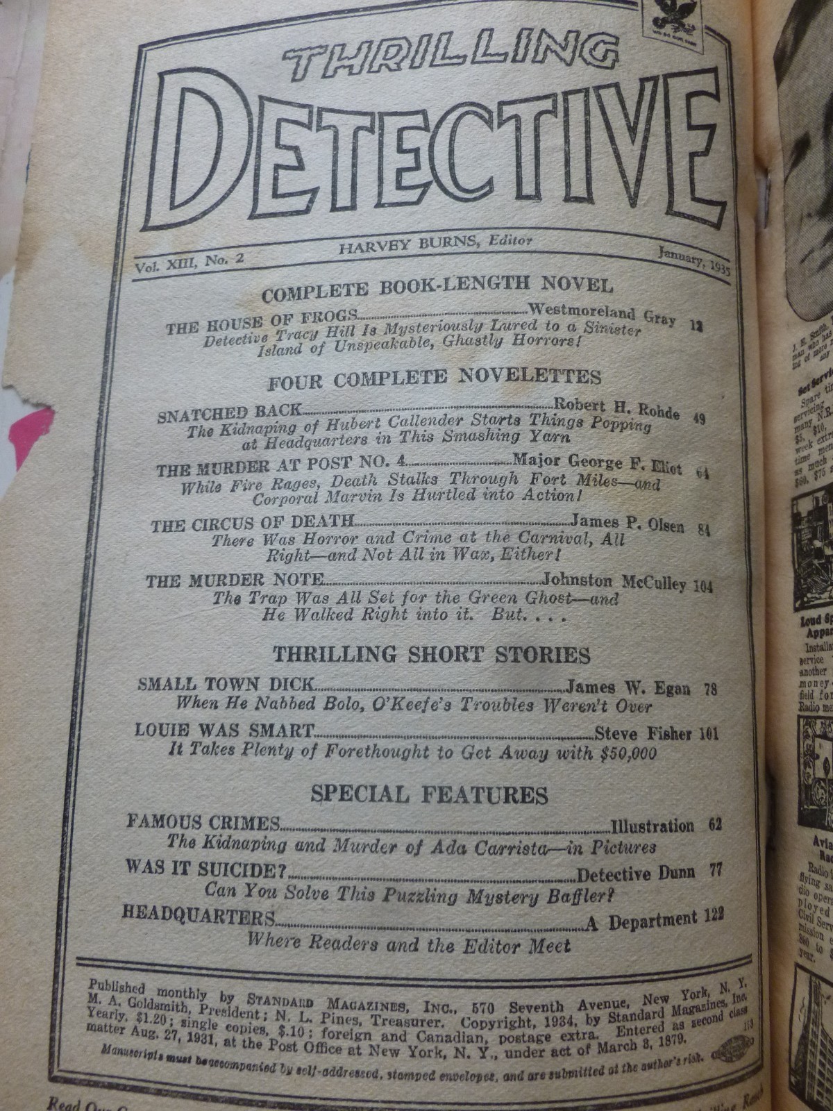 US Pulp Magazine – THRILLING DETECTIVE Jan 1935 – Green Ghost
