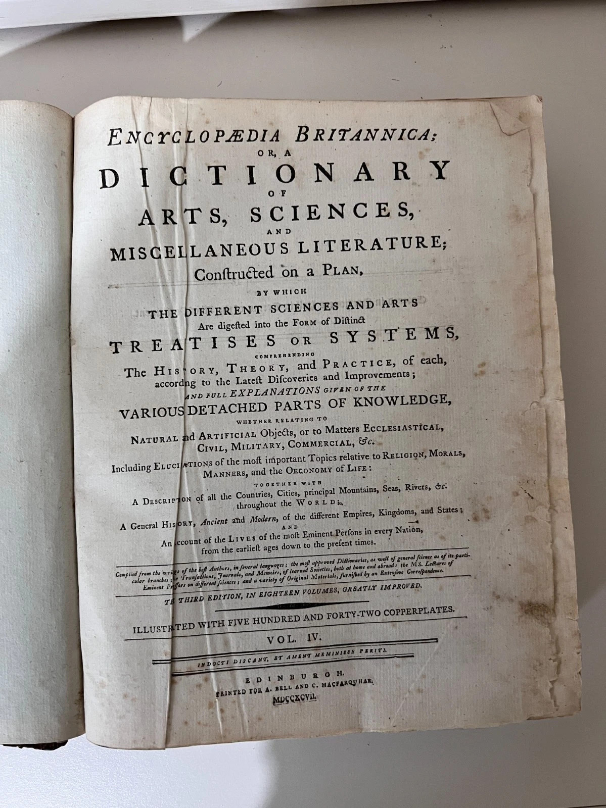 1797 Encyclopaedia Britannica 3rd Edition Antique Vol 4 Leather Spine Book