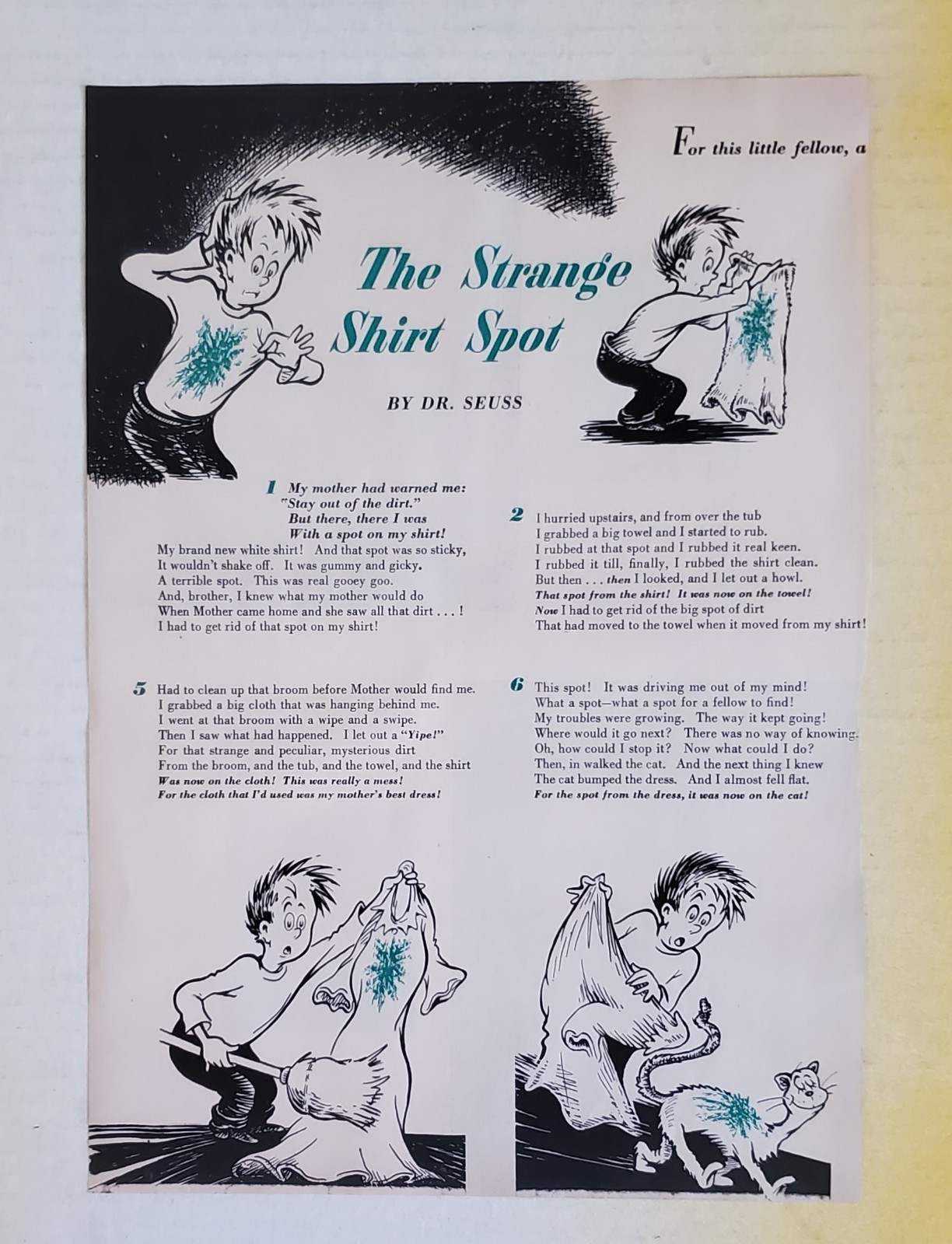 THE STRANGE SHIRT SPOT- DR. SEUSS LOST STORY. ORIGINAL REDBOOK PAGES SEPT. 1951