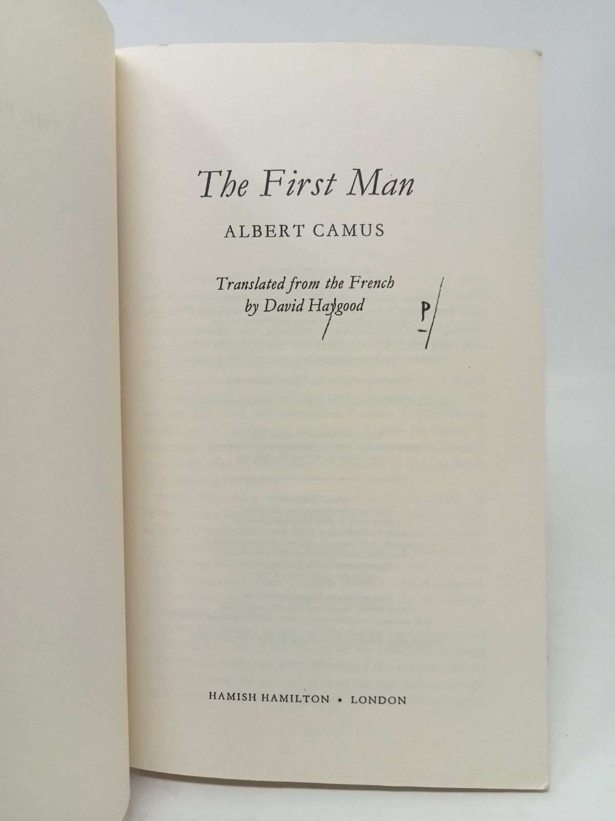 Albert Camus, The First Man 1995 Hamish Hamilton, Proof copy PB