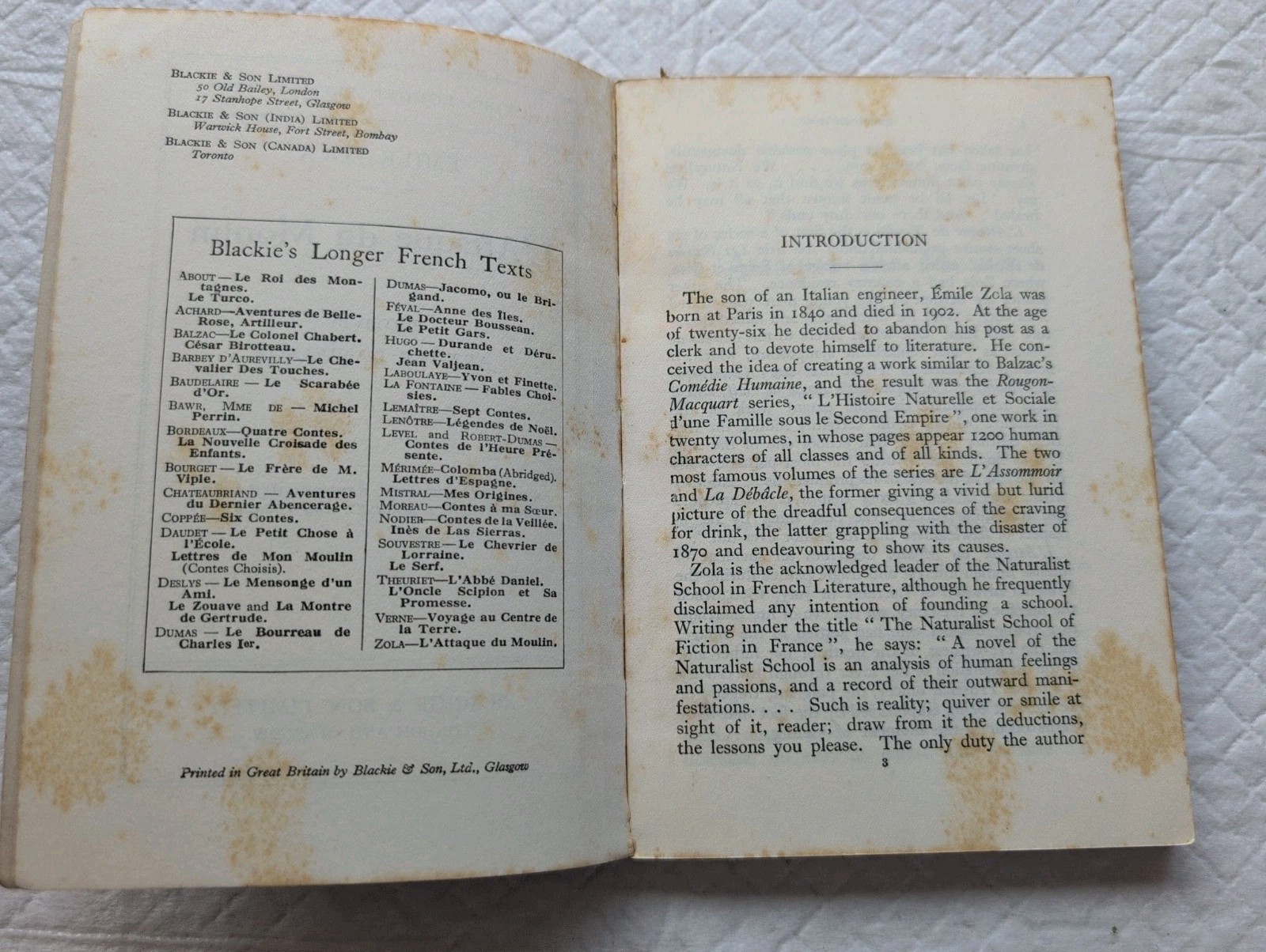 L’Attaque Du Moulin Emile Zolas 1911 Blackie’s Longer French Texts. (B114)*