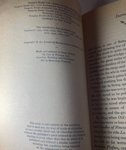 Vintage Penguin Classics Old Goriot by Balzac Paperback 1976 Edition