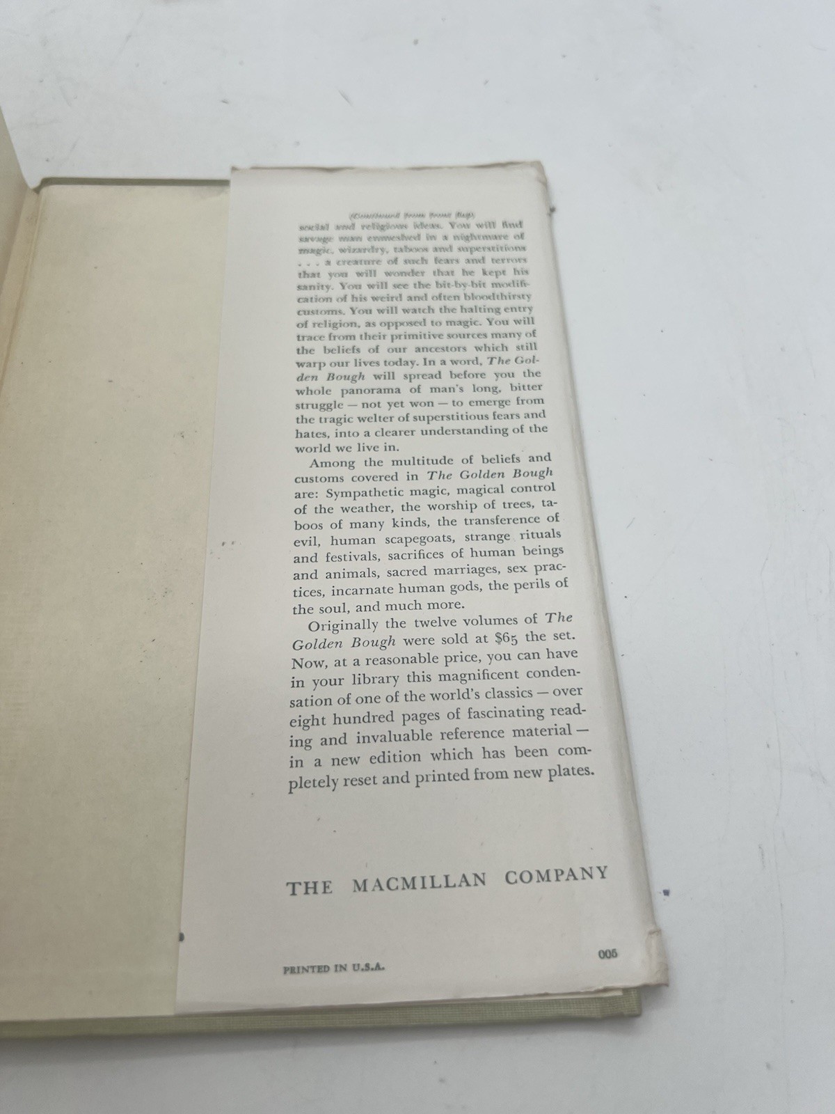 The Golden Bough A Study in Magic and Religion James George Frazer 1951 HC Book