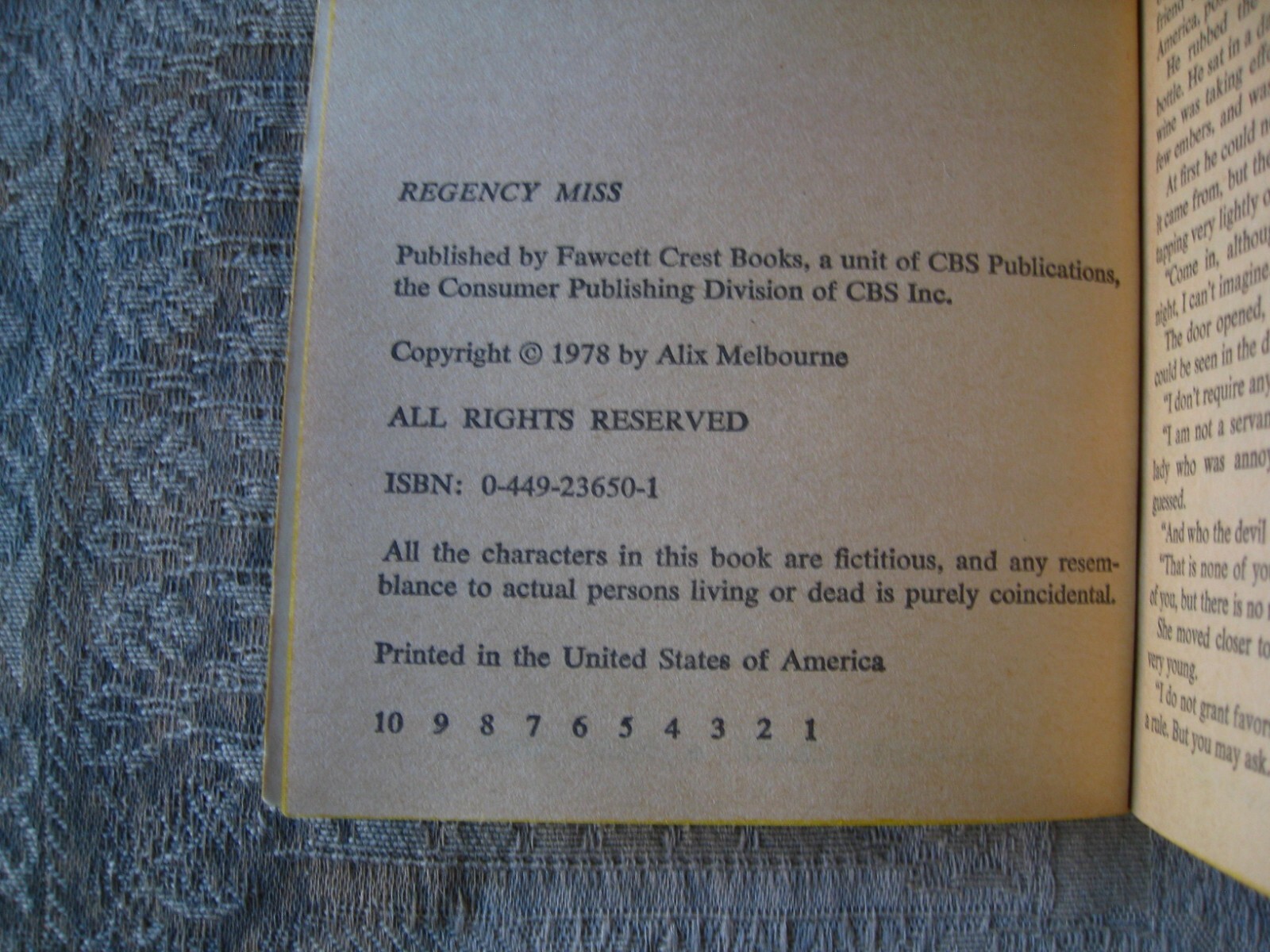 Alix Melbourne – Regency Miss (Regency Romance) – 1978 – paperback