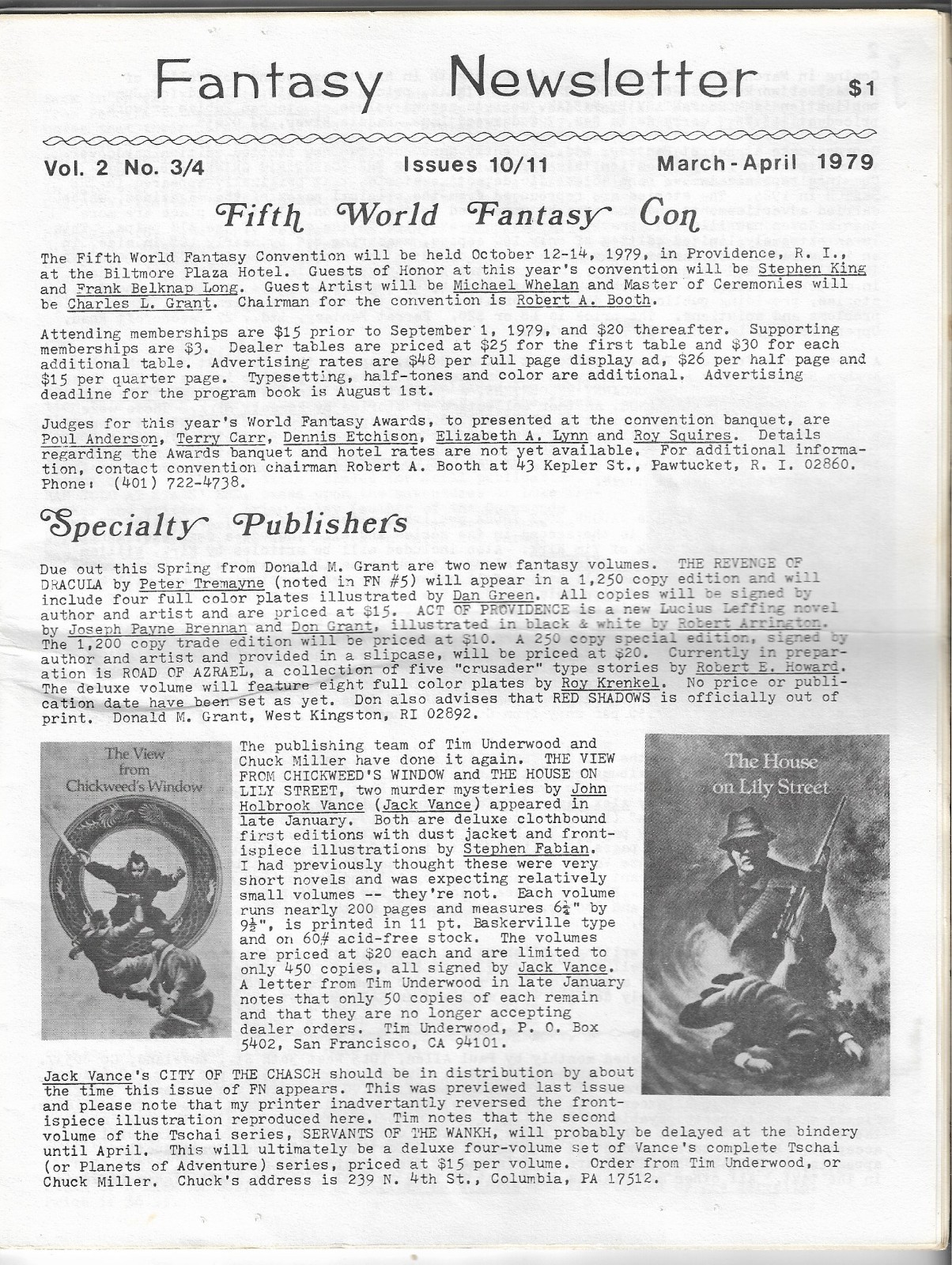 Nine Issues FANTASY NEWSLETTER 1979 Vintage SCI-FI & FANTASY #10 thru #19