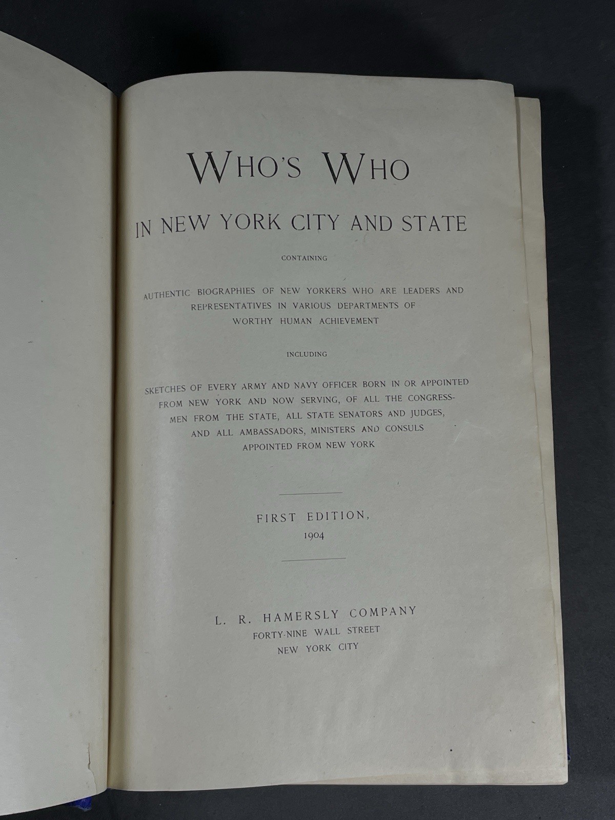 1904 Who’s Who In New York City And State 1st Edition Celebrities / Politicians