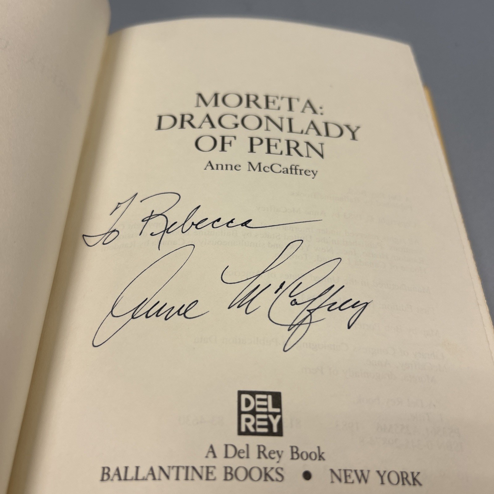 Moreta: Dragonlady of Pern by Anne McCaffrey SIGNED 1st Ed. HC/DJ Del Rey