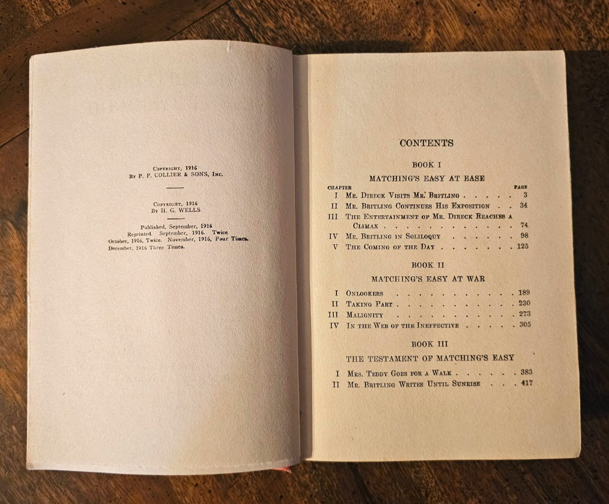 MR. BRITLING SEES IT THROUGH BY H. G. WELLS – 1916 HARDCOVER