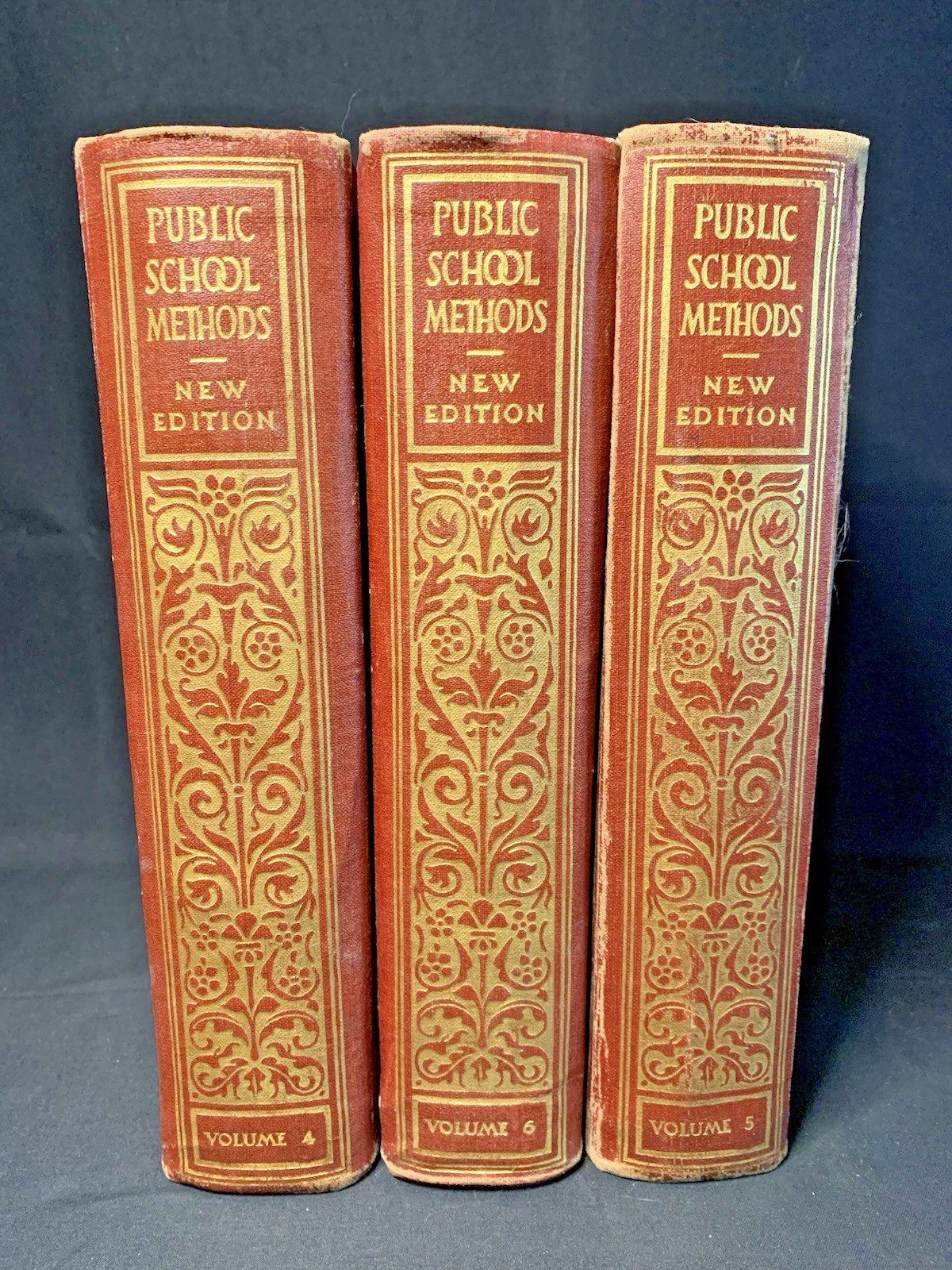 Antique School Decor Books Lot 3 LG HC Late 1920s Illustrated Stack Vintage Red