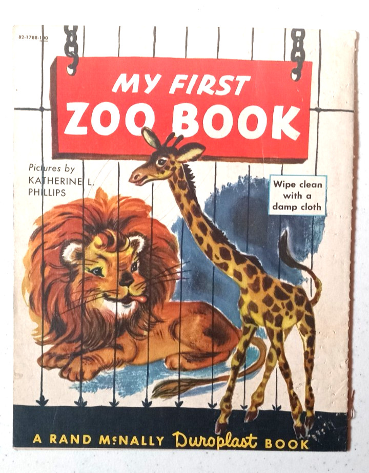 Original Vintage 1952 MY FIRST ZOO BOOK, Rand-McNally Duroplast Wipe Clean Pages
