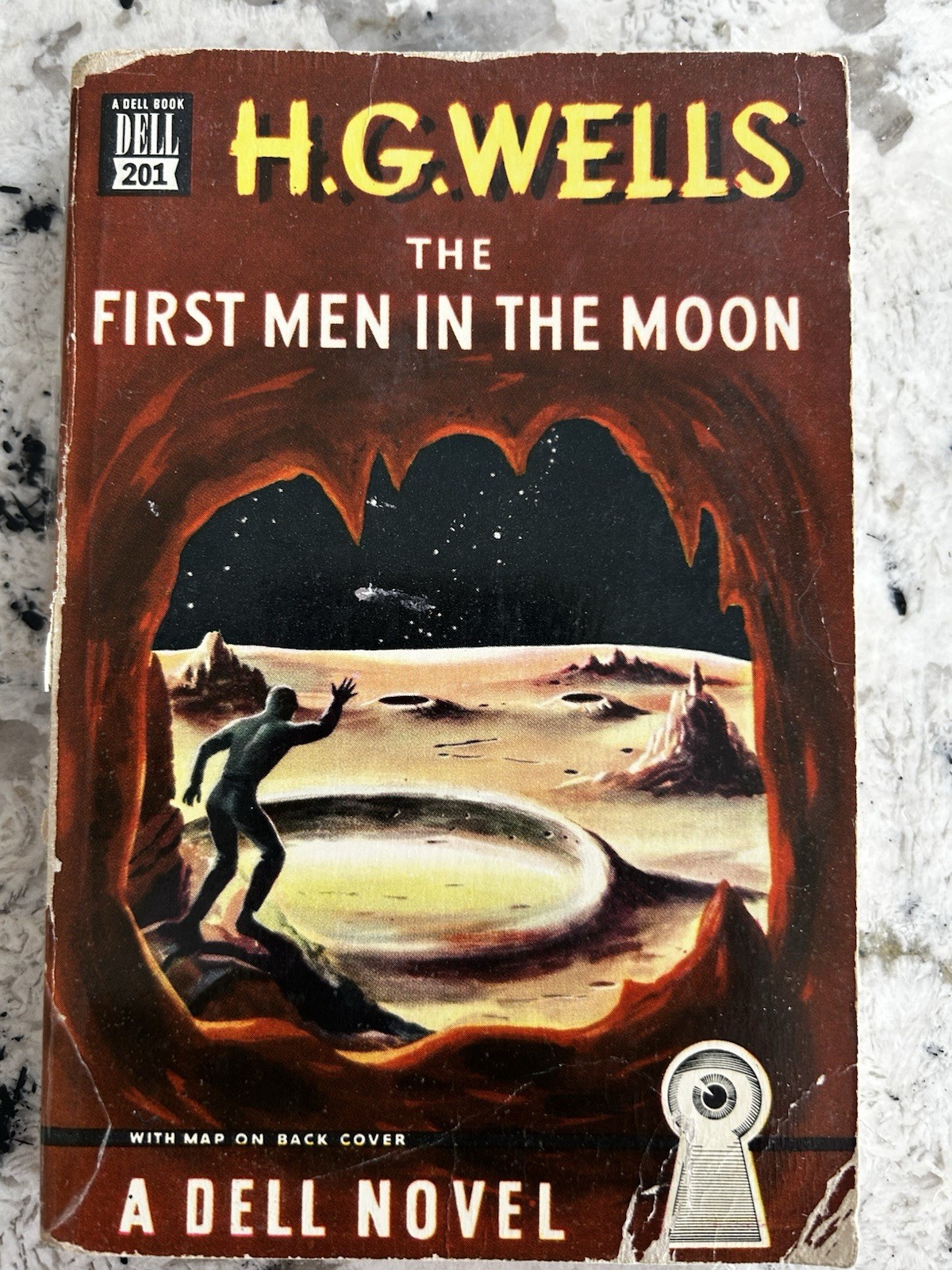 First Men in the Moon by H G Wells, Dell paperback mapback