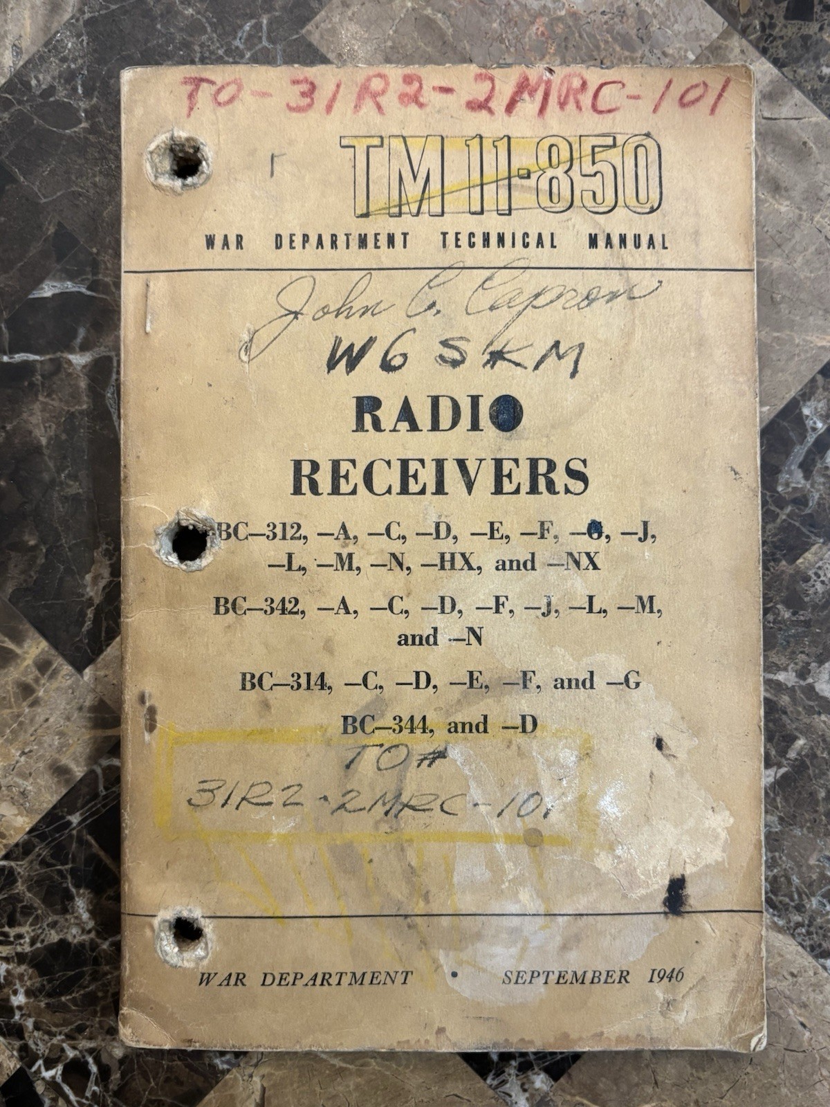 RADIO RECEIVERS TM 11-850 WAR DEPT TECHNICAL MANUAL 1946 BC-312 BC-342 BC-314