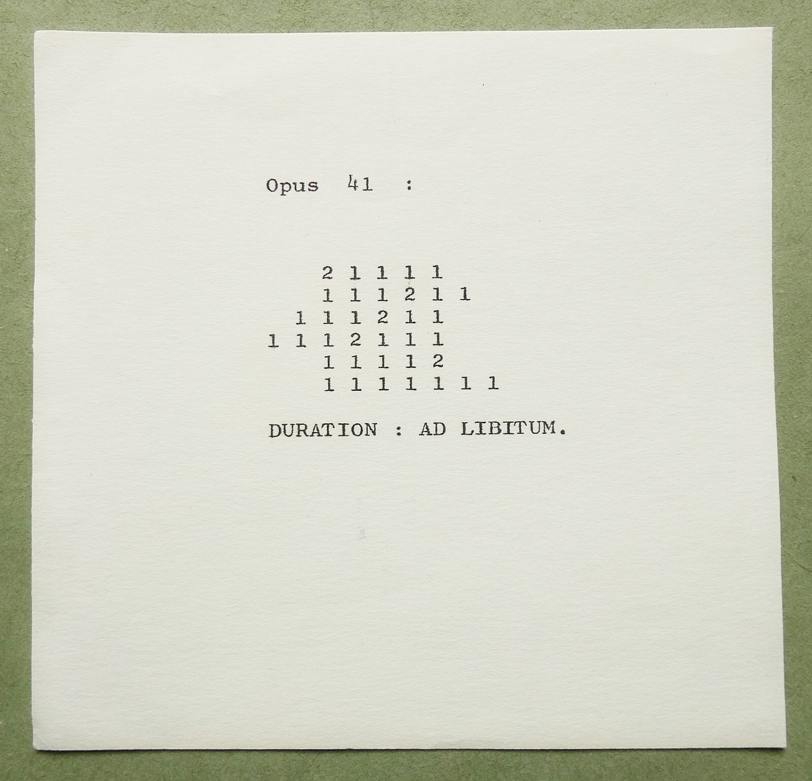 Fluxus 1963: Eric ANDERSEN: ‘ Opus 41 ‘ card; Willem de Ridder’s Fluxshop