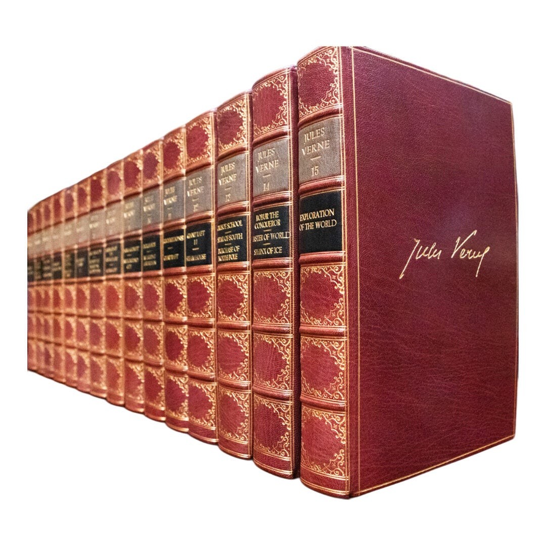 1911 The Works of Jules Verne Limited Edition Fine Leather Bindings Color Plates