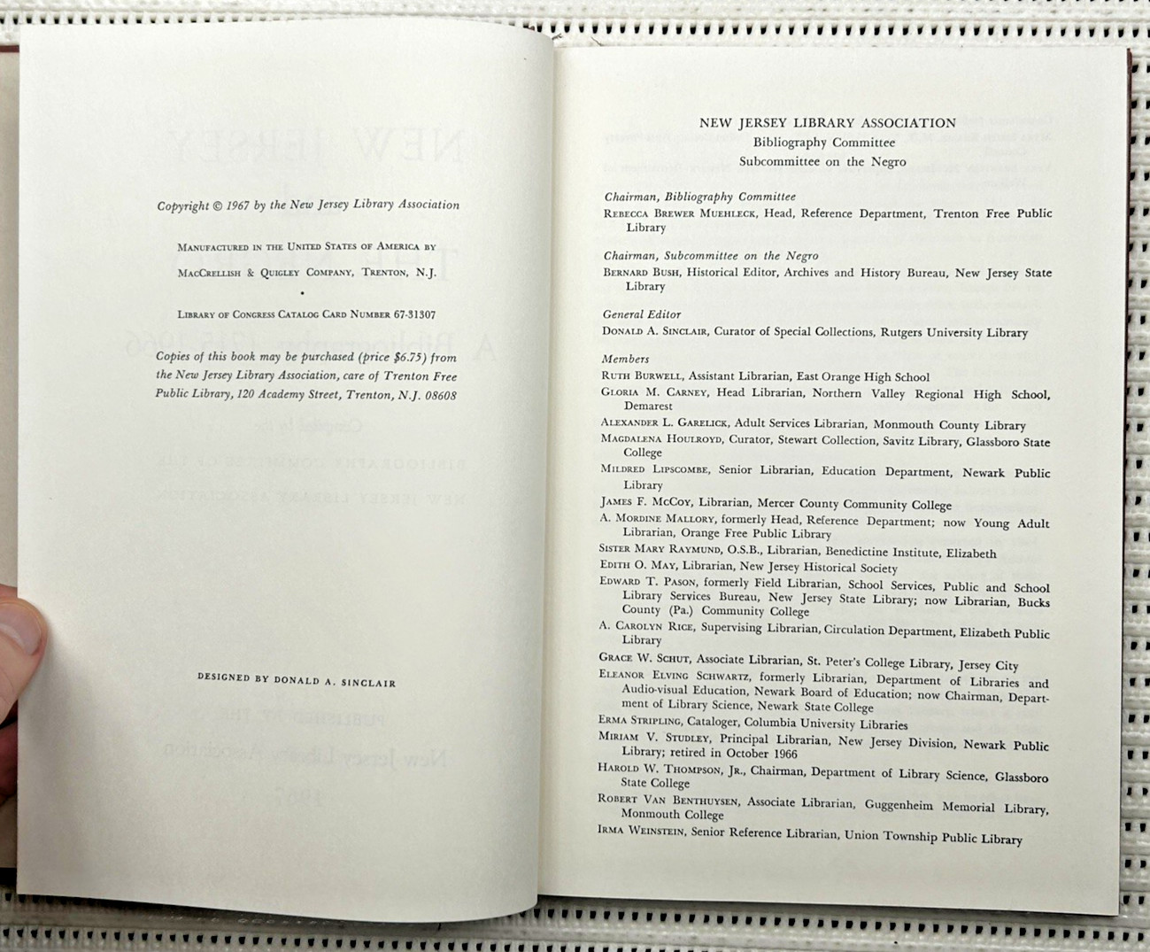 New Jersey And The Negro A Bibliography 1715-1966 Hardcover 1st Edition 196pg