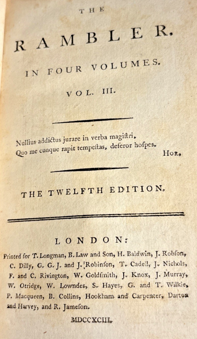 Vol III Samuel Johnson The Rambler Four Volumes Total 1793 12th Ed Pages 319
