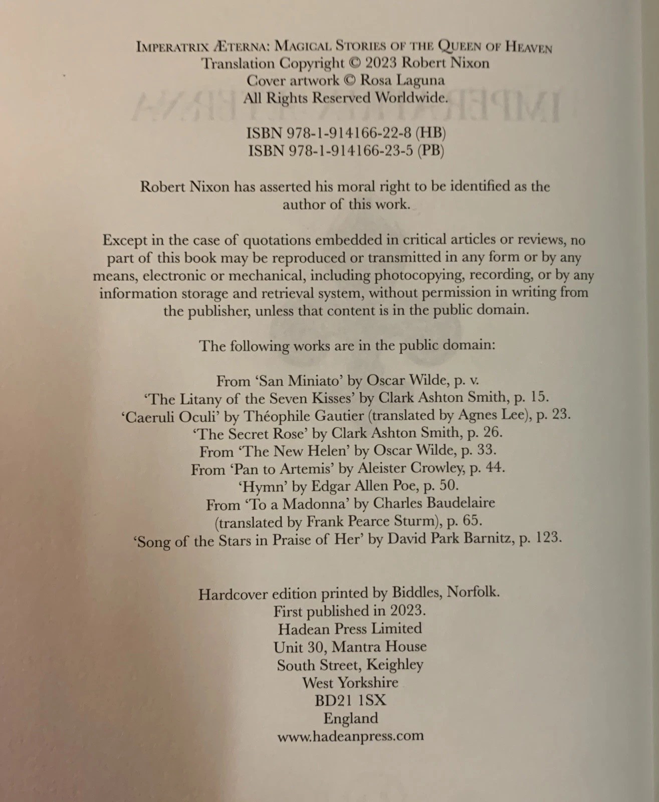 Imperatrix Aeterna trans. Robert Nixon Hardcover Hadean Press OCCULT CATHOLICISM
