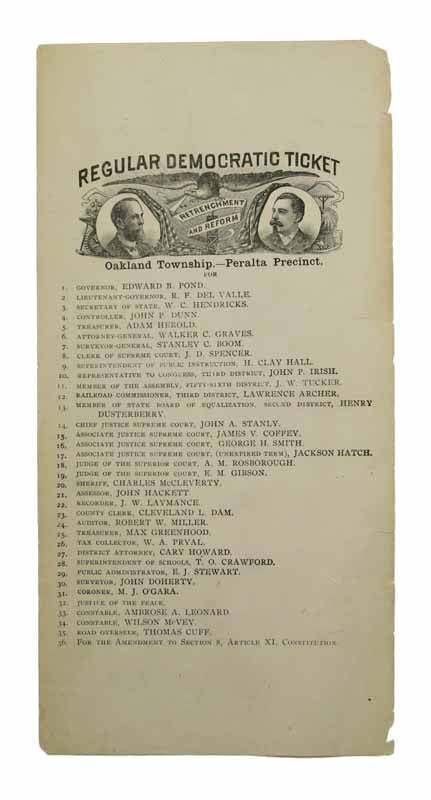 Oakland / California / / REGULAR DEMOCRATIC TICKET OAKLAND TOWNSHIP — 1st 1890