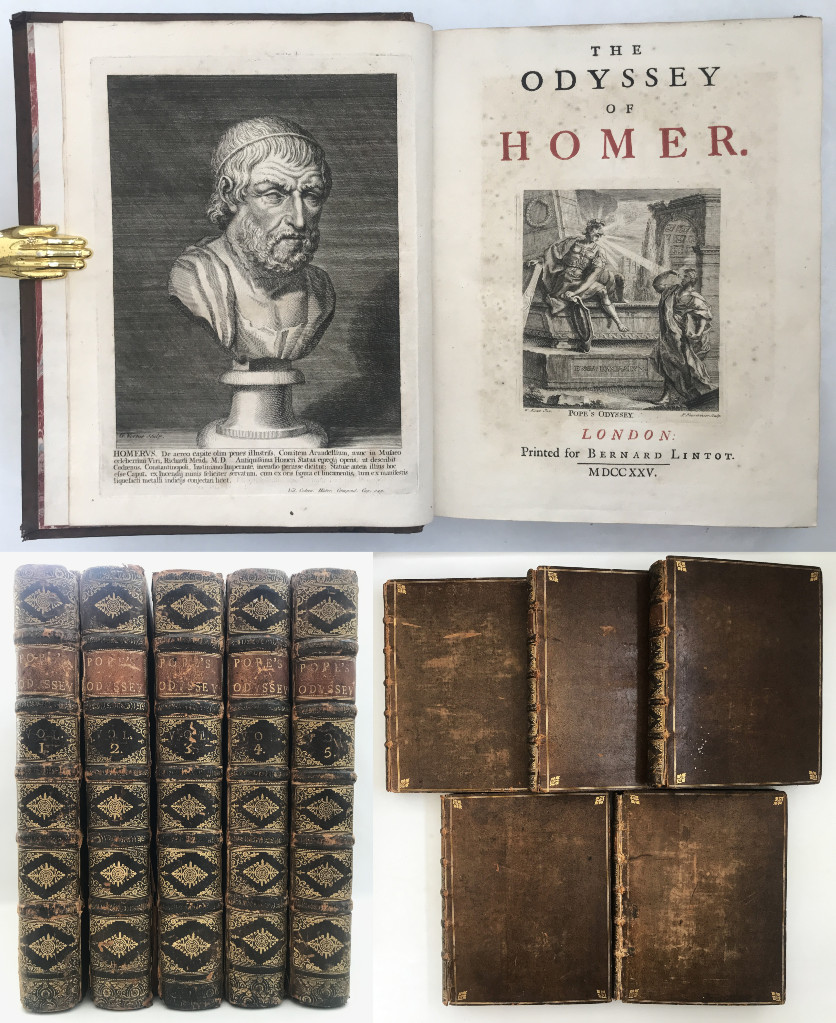 1725-26 Pope THE ODYSSEY OF HOMER 5 Vols First Edition Illustrated Poetry