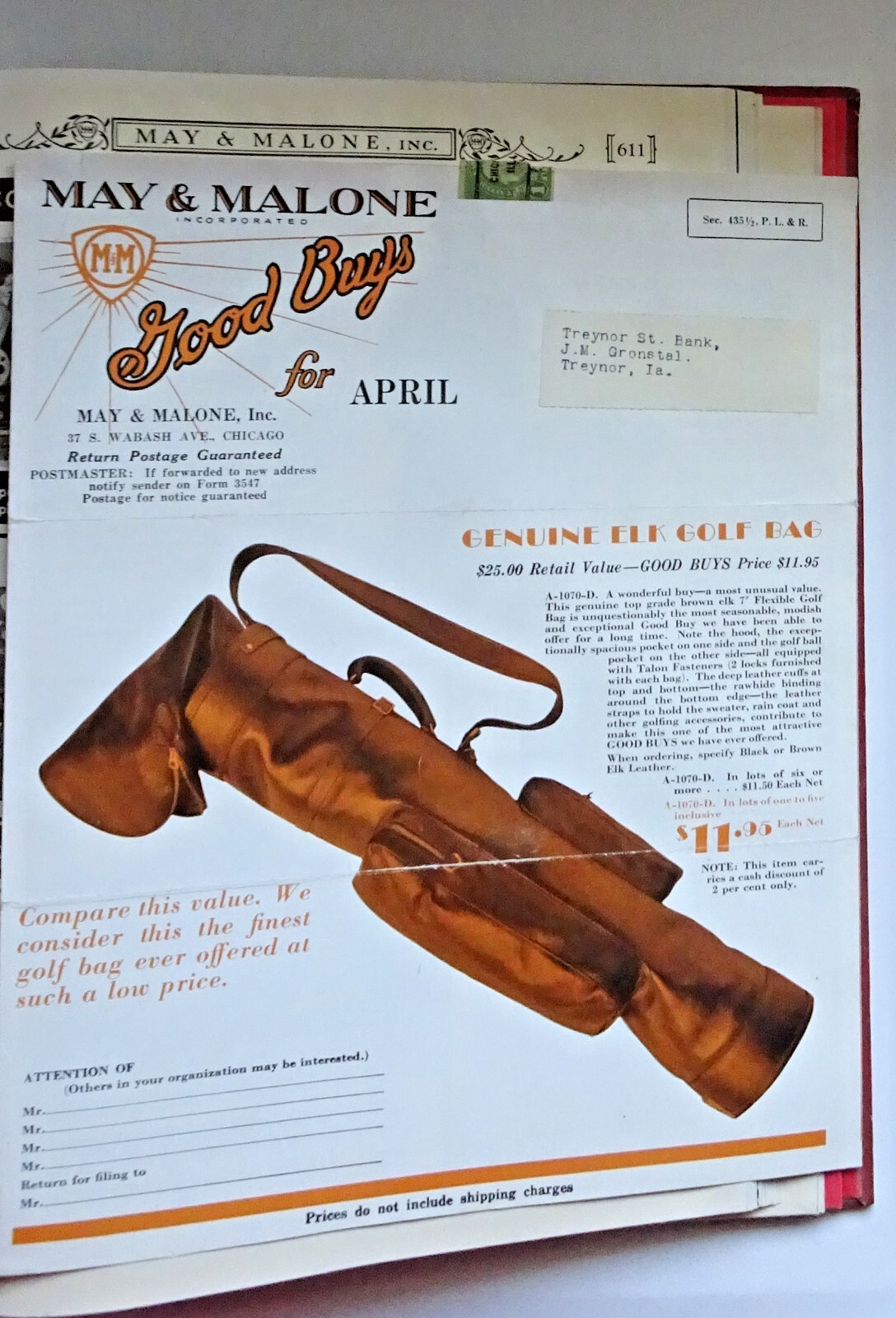 1931 May & Malone Catalog, Chicago, complete + 1931 Price List & Golf Bag Ad