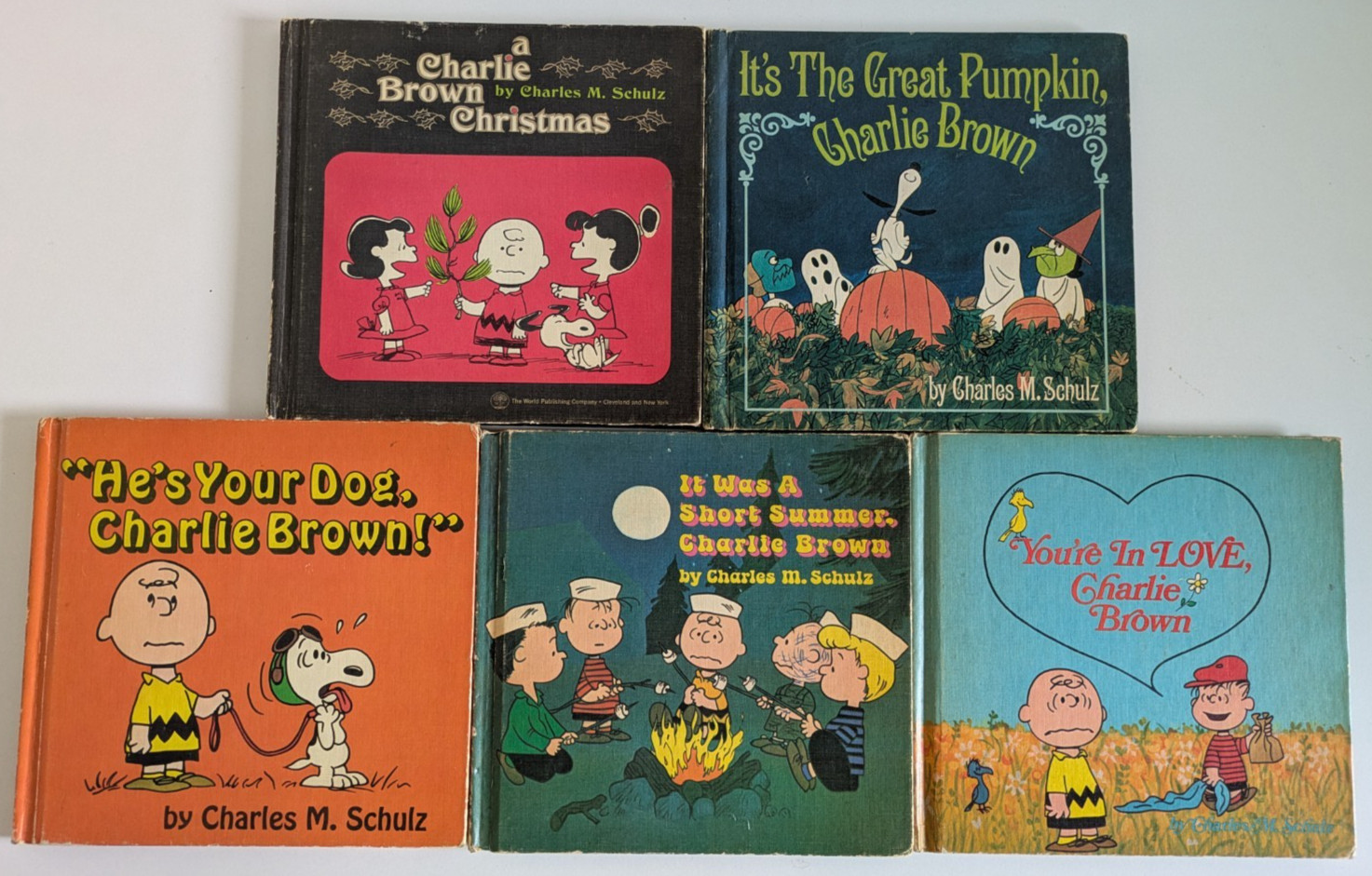 CHARLIE BROWN Schulz SNOOPY Vintage HARCOVER BOOK LOT (5) 1st 60s PEANUTS