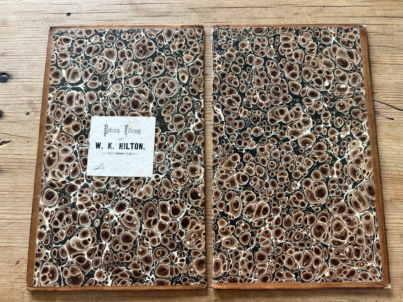 1840’s leather book boards with beautiful brown marbled paper 3 Covers/sets