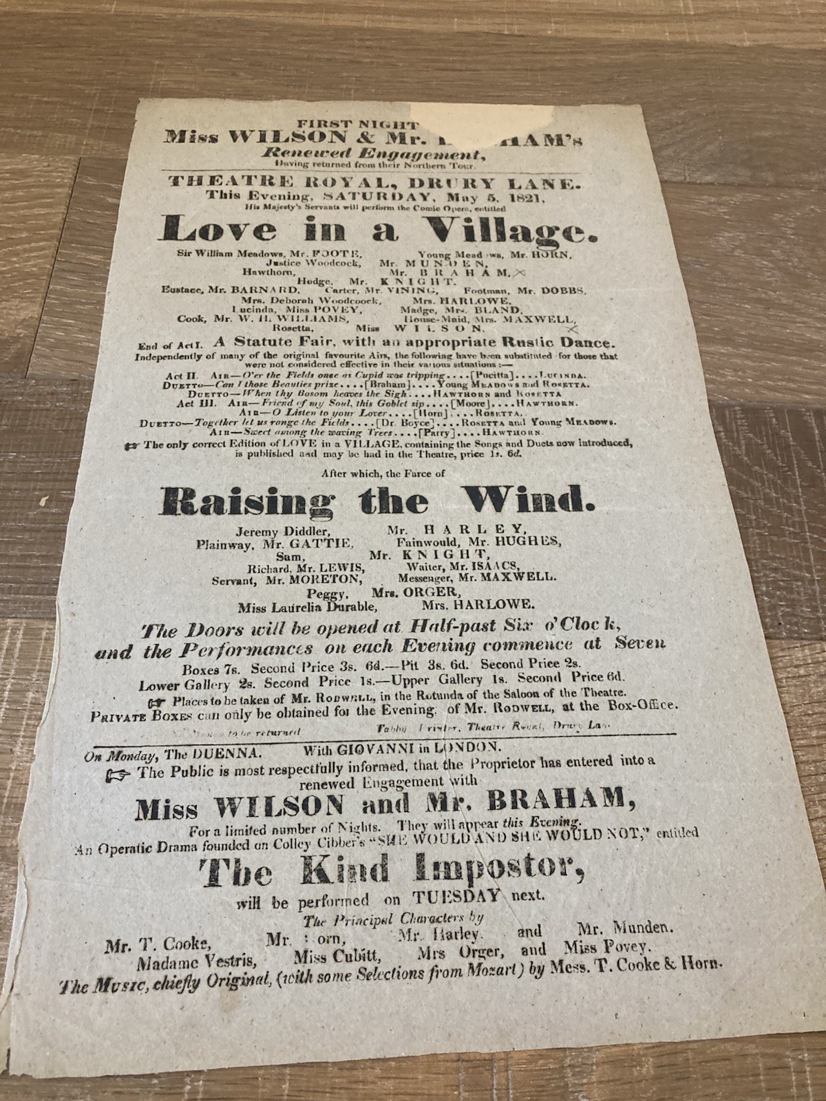 Antique 1827 Theater Royal Covent Garden Broadside Playbill Peter Walking 13