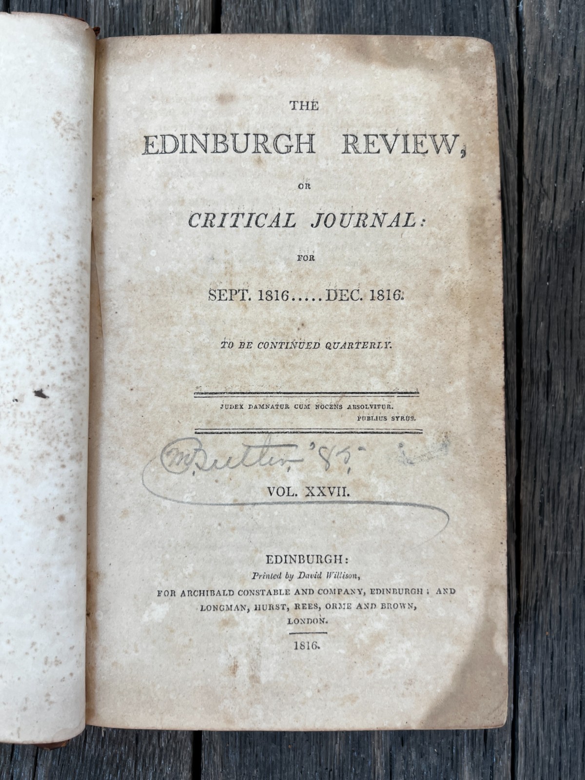 1816 The Edinburgh Review or Critical Journal Sept – Dec 1816 – British Qtly