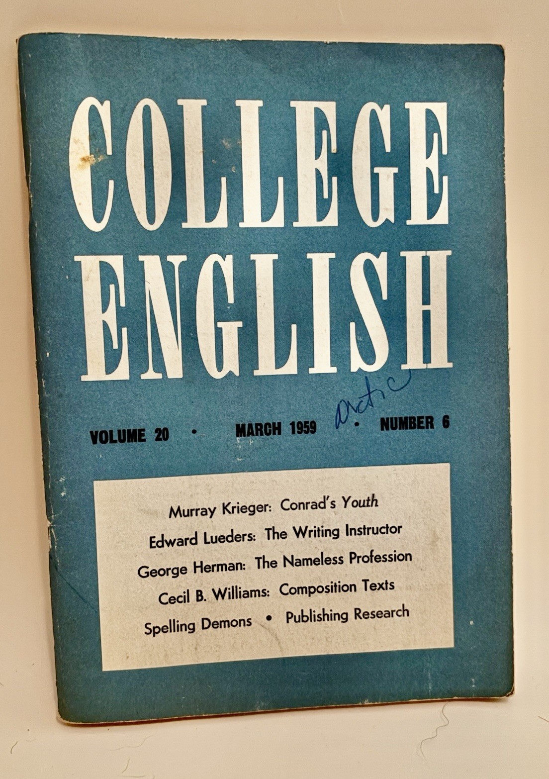 COLLEGE ENGLISH: Vol. 20, April 1959, No.6 [Rinehart English Pamphlets]
