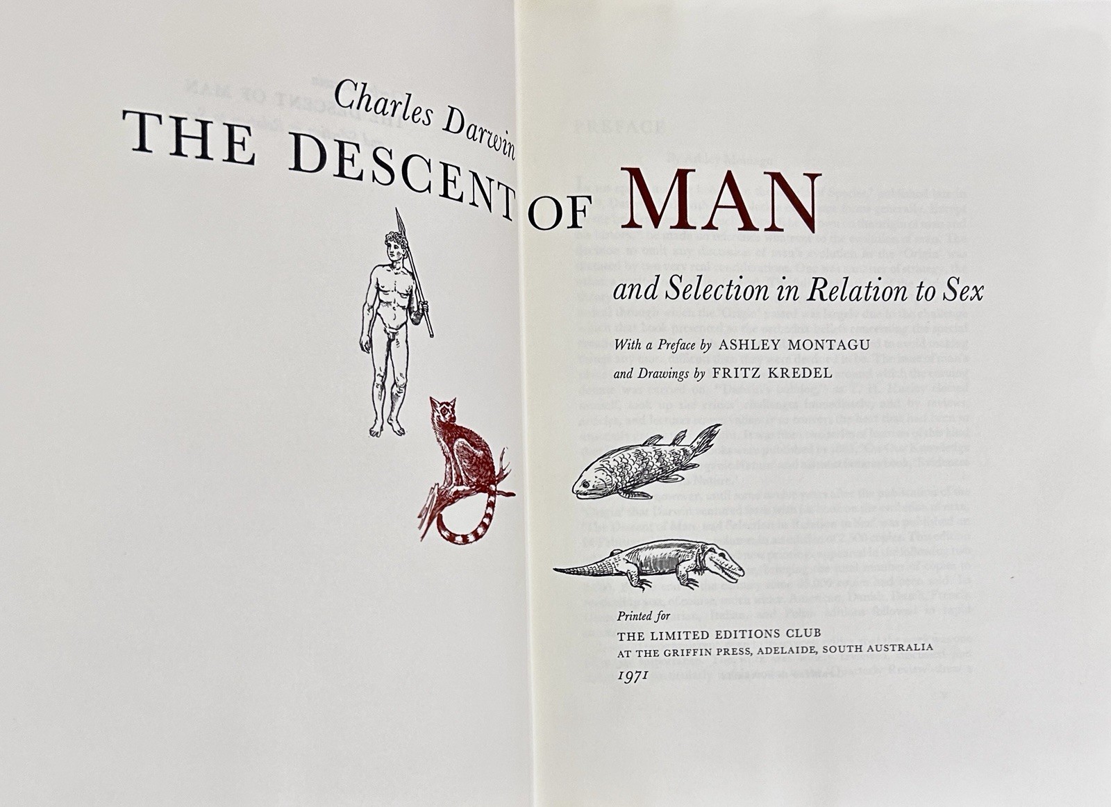 THE DESCENT OF MAN by DARWIN; 1971 ARTIST-SIGNED Edition LIMITED to 1500 copies
