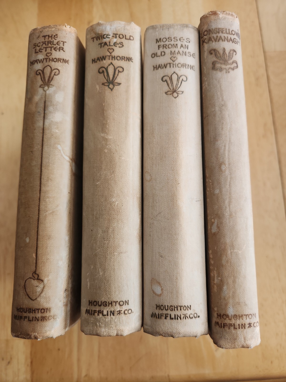 Antique Lot Of 4 Classics Hawthorne And Longfellow Books Hoghton Mifflin & Co.