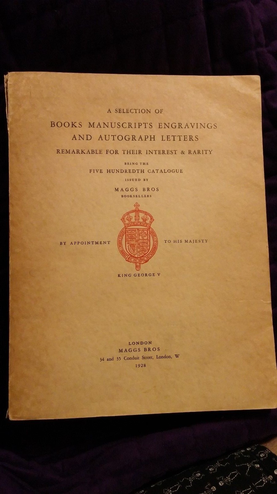 Selection of Books Manuscripts Engravings Maggs Bros 1928 500th Catalog Scarce!