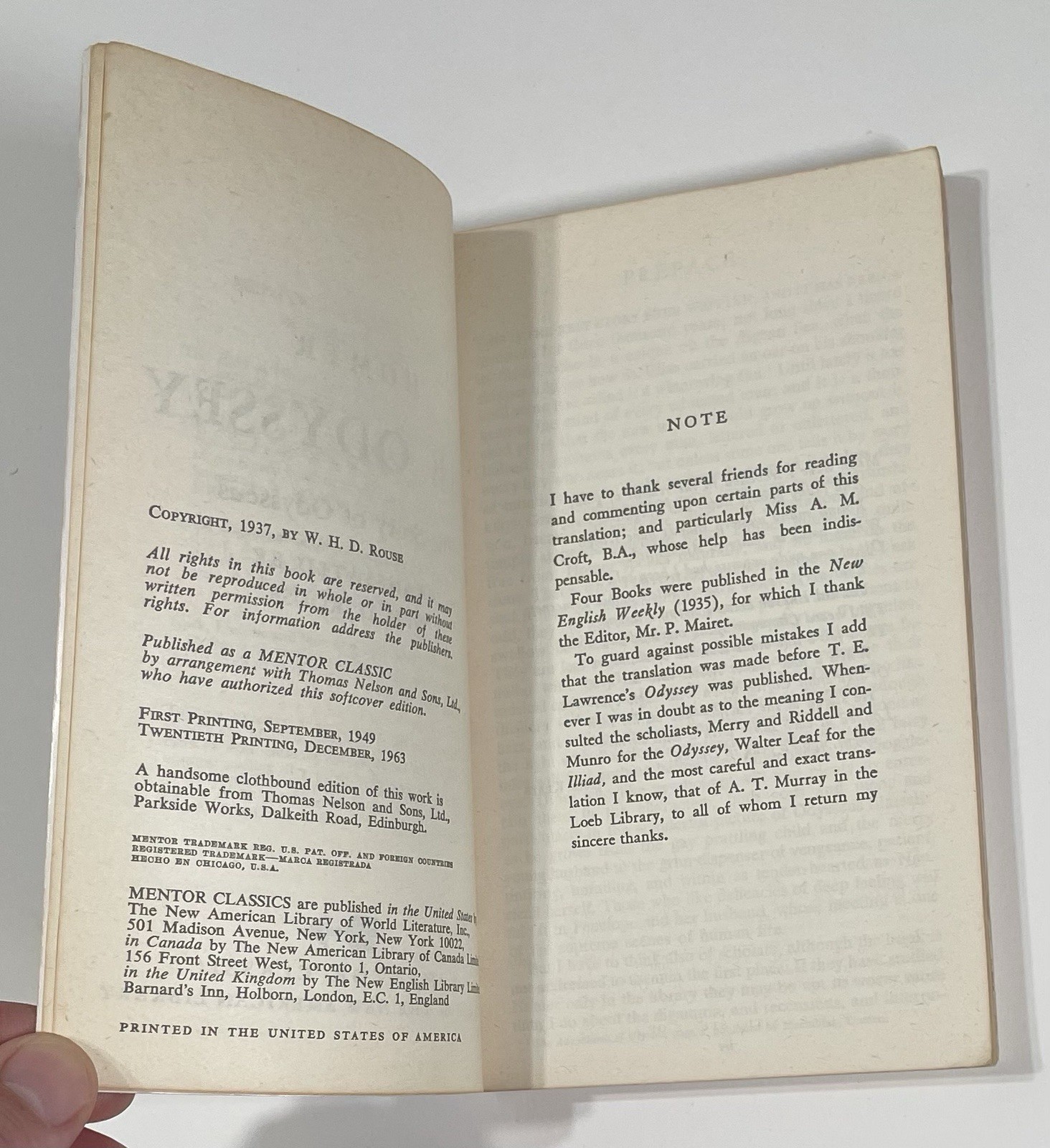 HOMER The Iliad and The Odyssey Mentor Paperback W.H.D. Rouse Translated Vtg