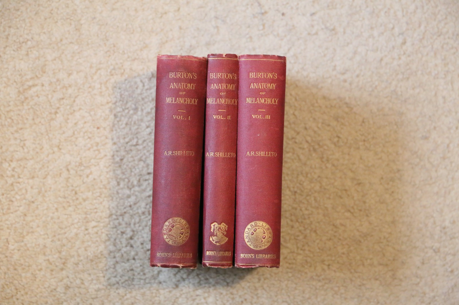 The Anatomy of Melancholy Robert Burton 3 Volumes 1896/1903/1904