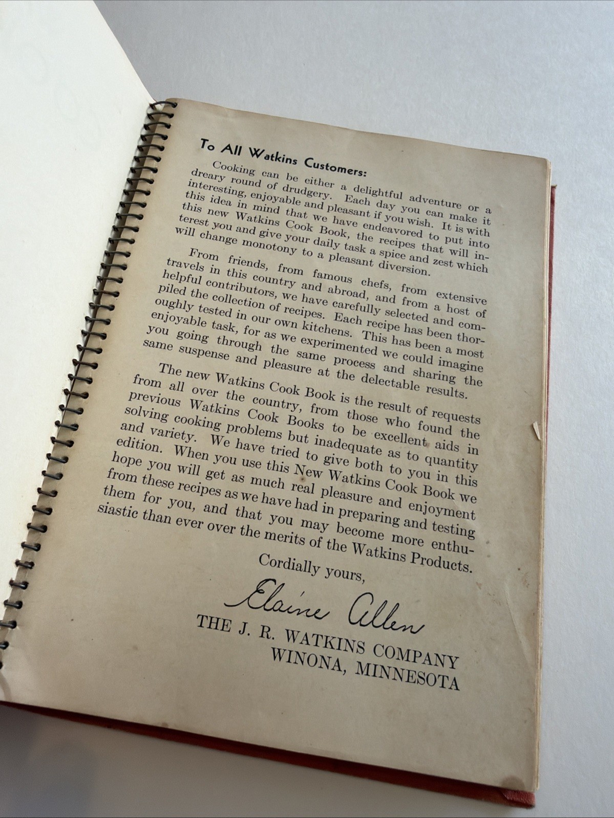 Watkins Cook Book (1936, Depression Era Cookbook, Spiral Bound, Vintage)