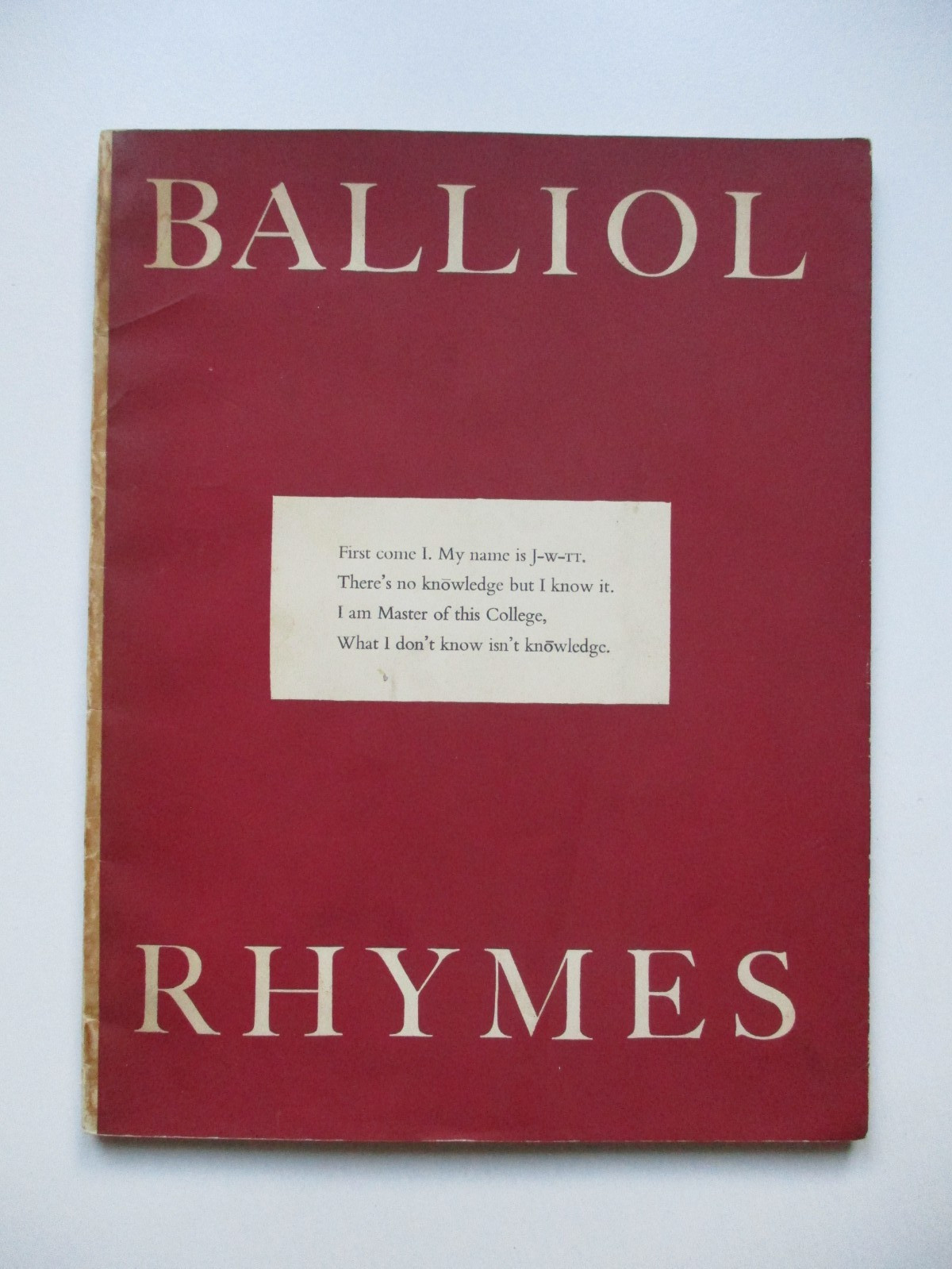 1955 BALLIOL RHYMES W. G. Hiscock [Editor] POETRY Holywell Press, Oxford