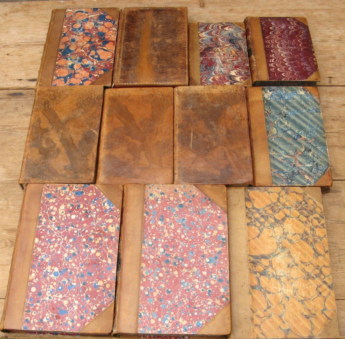 11 Antique Leather Decorative Books- Georgian Victorian