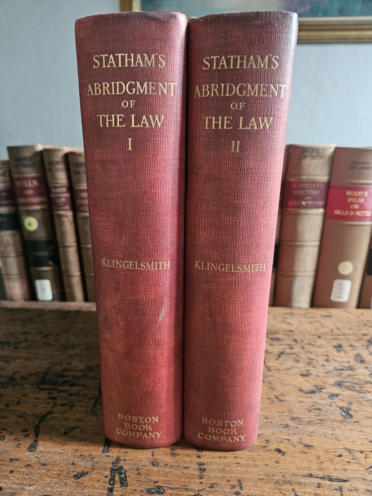 Antique 1915 Stathams Abridgment of Law Books 2 Vol Set – Red Cover Library Ed
