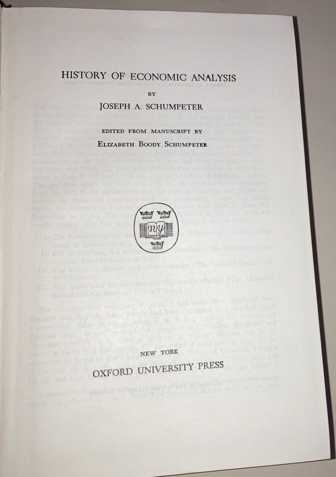 History of Economic Analysis HC Joseph Schumpeter 1974 Oxford 8th print